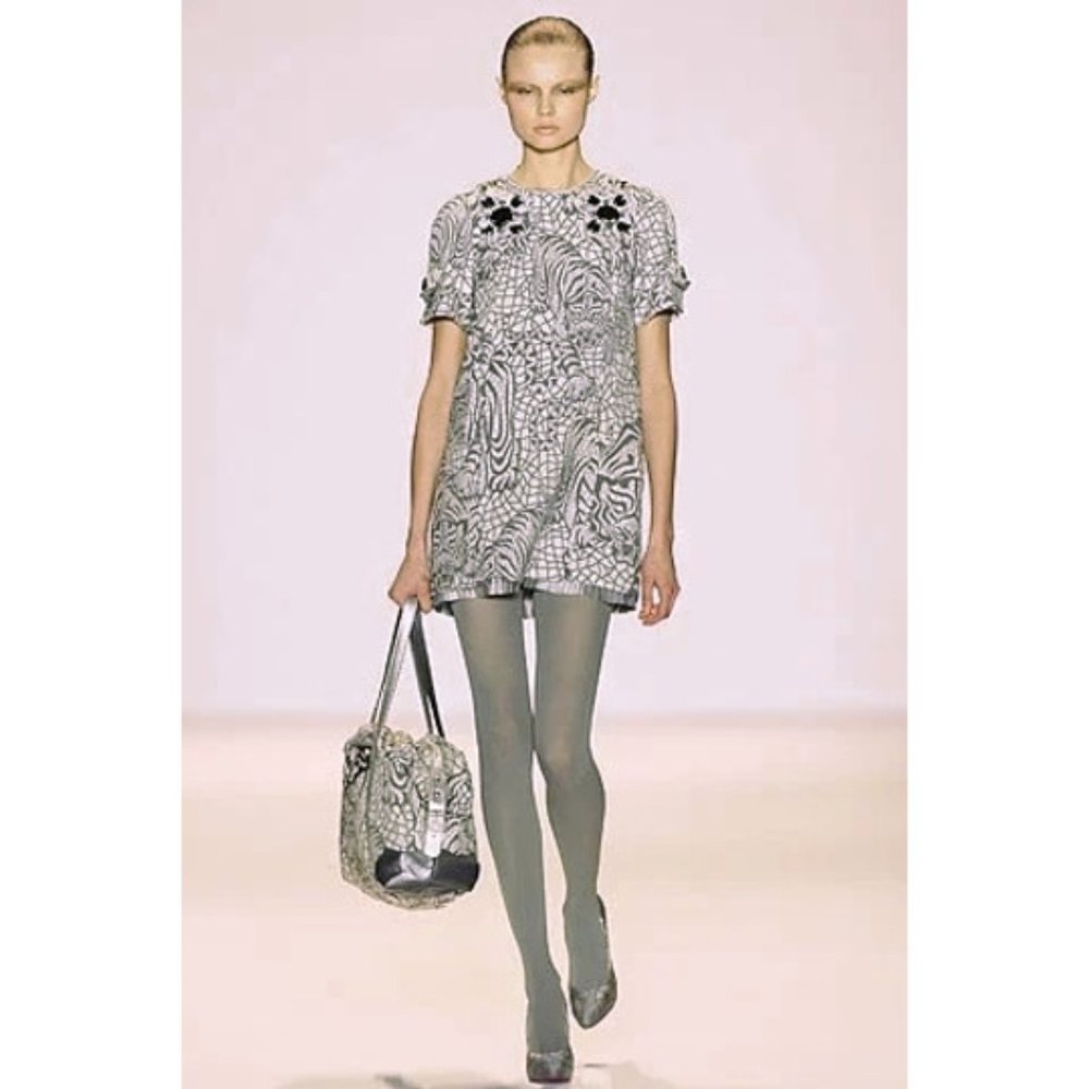 Matthew Williamson baroque blue white tiger jacquard runway dress